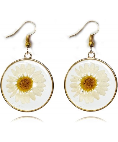 Daisy Pressed Flower Earrings Handmade Resin Daisy Real Dried Flower Floral Teardrop Dangle Earring White Flower Earrings Spr...