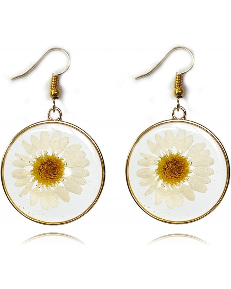 Daisy Pressed Flower Earrings Handmade Resin Daisy Real Dried Flower Floral Teardrop Dangle Earring White Flower Earrings Spr...