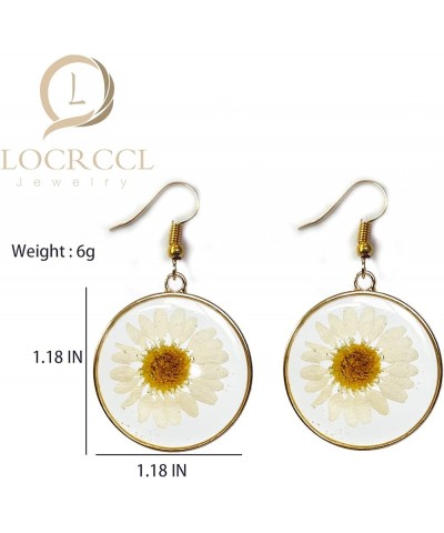 Daisy Pressed Flower Earrings Handmade Resin Daisy Real Dried Flower Floral Teardrop Dangle Earring White Flower Earrings Spr...