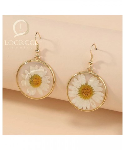 Daisy Pressed Flower Earrings Handmade Resin Daisy Real Dried Flower Floral Teardrop Dangle Earring White Flower Earrings Spr...