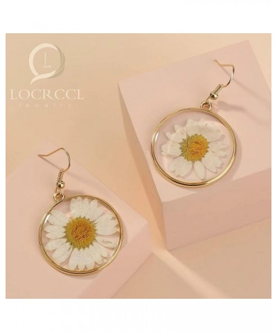 Daisy Pressed Flower Earrings Handmade Resin Daisy Real Dried Flower Floral Teardrop Dangle Earring White Flower Earrings Spr...