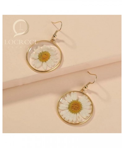 Daisy Pressed Flower Earrings Handmade Resin Daisy Real Dried Flower Floral Teardrop Dangle Earring White Flower Earrings Spr...