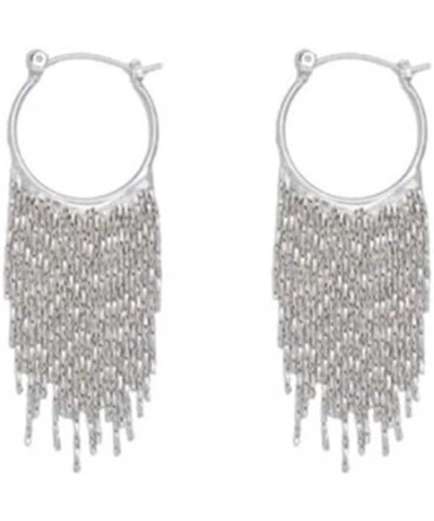 Tassel Earrings Dangling for Women Sparkly Silver Waterfall Fringe Drop Statement Cascade Dangle Hoop Earrings Silver-Long $8...