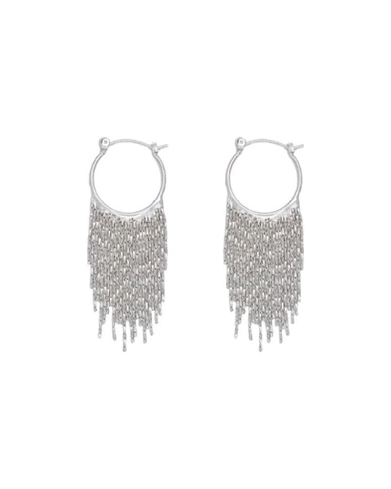 Tassel Earrings Dangling for Women Sparkly Silver Waterfall Fringe Drop Statement Cascade Dangle Hoop Earrings Silver-Long $8...