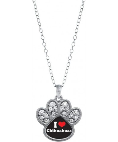 Silver Pave Paw Charm 18 Inch Necklace with Cubic Zirconia Jewelry I Love Chihuahuas $11.59 Necklaces