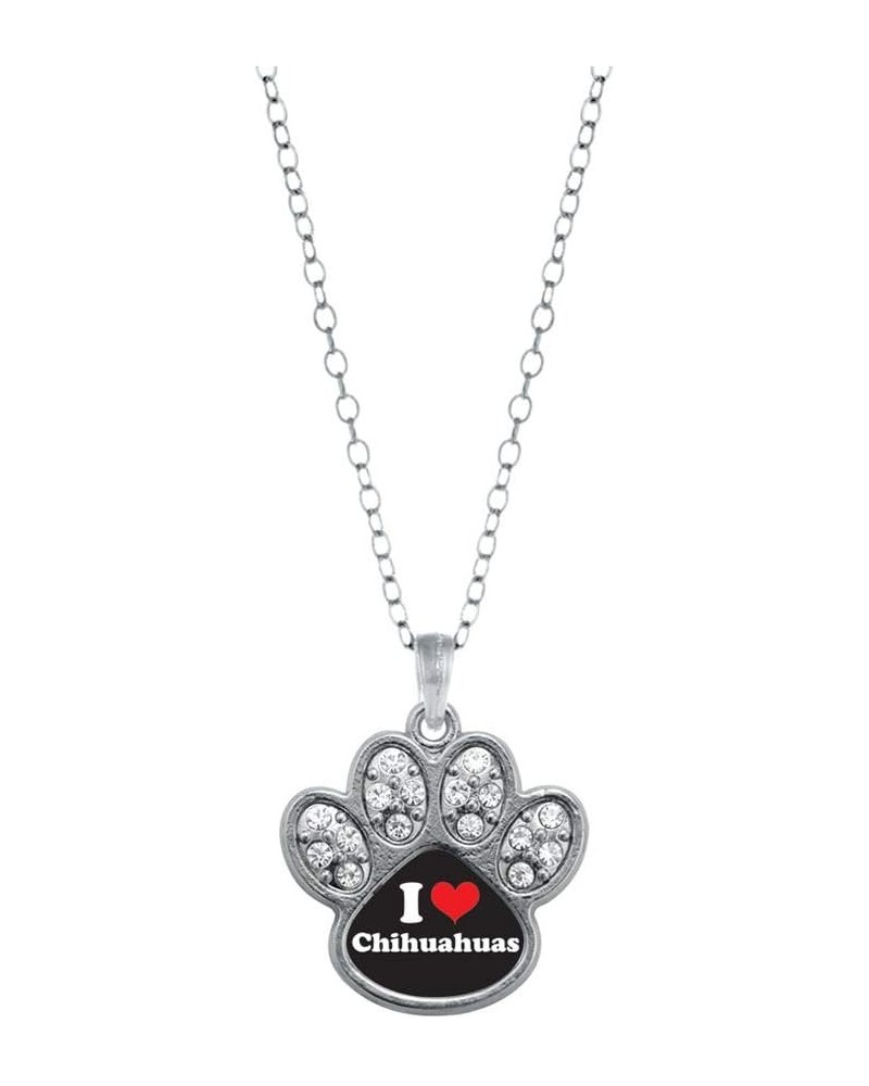 Silver Pave Paw Charm 18 Inch Necklace with Cubic Zirconia Jewelry I Love Chihuahuas $11.59 Necklaces