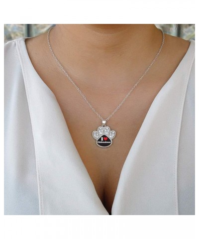 Silver Pave Paw Charm 18 Inch Necklace with Cubic Zirconia Jewelry I Love Chihuahuas $11.59 Necklaces