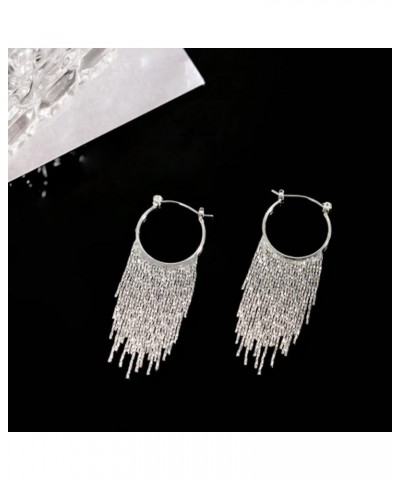 Tassel Earrings Dangling for Women Sparkly Silver Waterfall Fringe Drop Statement Cascade Dangle Hoop Earrings Silver-Long $8...