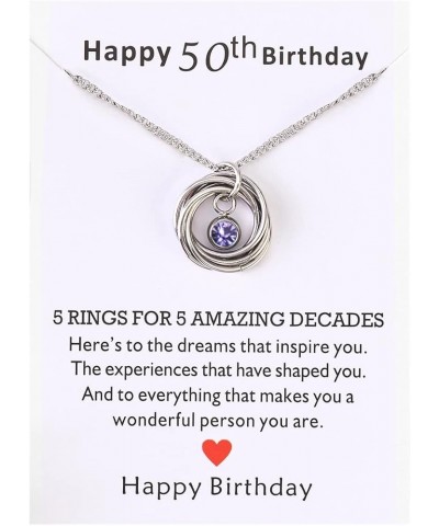 50th Birthday Gift 5 Rings Necklace with Birthstone 5 Rings for 5 Decades 50th Birthday Gift for Mom Grandma February $11.39 ...