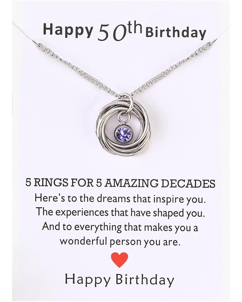 50th Birthday Gift 5 Rings Necklace with Birthstone 5 Rings for 5 Decades 50th Birthday Gift for Mom Grandma February $11.39 ...