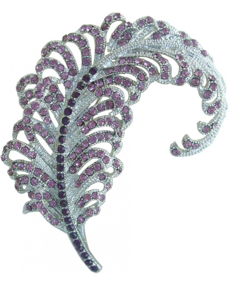 Sindary 3.35" Austrian Rhinestone Crystal Leaf Brooch Pin Pendant BZ5065 Silver-Tone Purple $11.77 Brooches & Pins