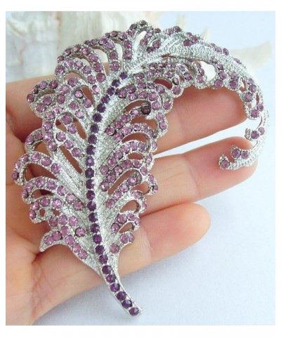 Sindary 3.35" Austrian Rhinestone Crystal Leaf Brooch Pin Pendant BZ5065 Silver-Tone Purple $11.77 Brooches & Pins