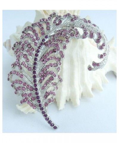 Sindary 3.35" Austrian Rhinestone Crystal Leaf Brooch Pin Pendant BZ5065 Silver-Tone Purple $11.77 Brooches & Pins