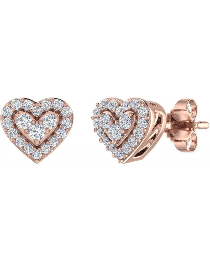 1/5 Carat Diamond Heart Shaped Stud Earrings in 10K Gold Rose Gold $79.55 Earrings