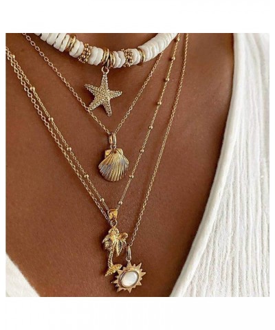 White Surfer Choker Layered Necklace Summer Flower Gold Helios Pendant Pretty Stylish Floral Chain Jewelry for Prom Party Dat...