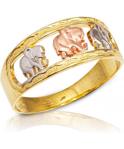 Polished 10k Tri-tone Gold Textured Openwork Band Three Elephant Ring $76.05 Rings