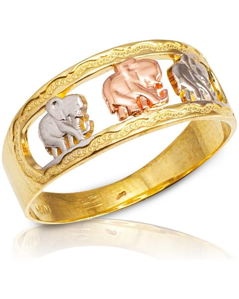 Polished 10k Tri-tone Gold Textured Openwork Band Three Elephant Ring $76.05 Rings