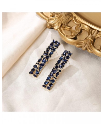 Rhinestone Rectangle Earrings, Wedding Party Sparkly Crystal Geometric Statement Earrings for Women Navy Blue Gold-Tone $8.84...