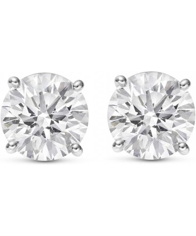 Natural Round Brilliant Solitaire Diamond Stud Earrings for Women 4 Prong Push Back (I-J Color I1 Clarity) 1.01 Carat Platinu...