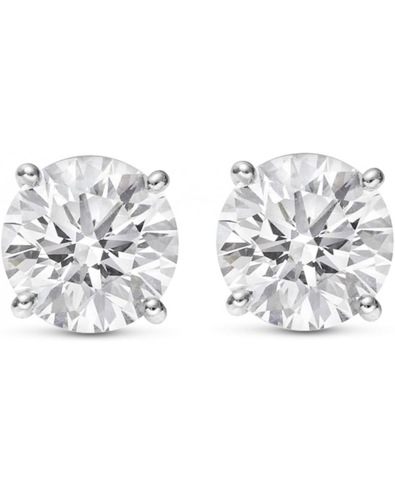 Natural Round Brilliant Solitaire Diamond Stud Earrings for Women 4 Prong Push Back (I-J Color I1 Clarity) 1.01 Carat Platinu...