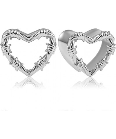 2PCS Heart Ear Tunnels Plugs Hypoallergenic Ear Gauges Earrings Expanders for Stretched Piercing Body Jewelry 12mm(1/2") Silv...