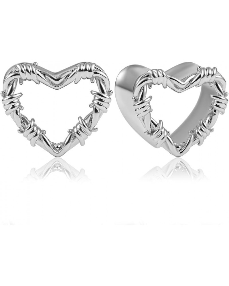 2PCS Heart Ear Tunnels Plugs Hypoallergenic Ear Gauges Earrings Expanders for Stretched Piercing Body Jewelry 12mm(1/2") Silv...