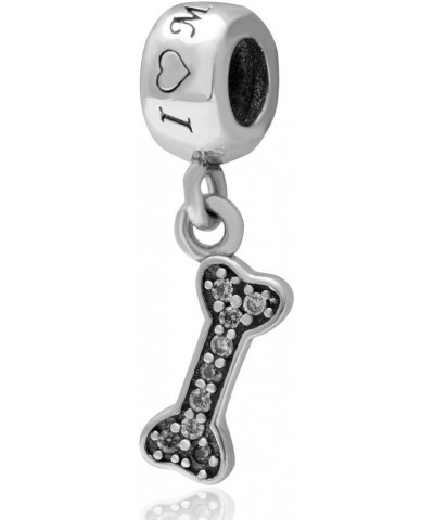 I Love My Dog Charm 925 Sterling Silver Dangel Bone Bead with Clear Cubic Zirconia Animal Pet Charm for Bracelet $9.50 Bracelets