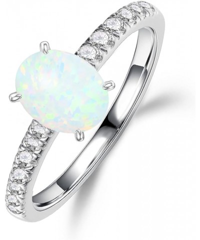 White Oval Opal Ring for Women 925 Sterling Silver Engagement Wedding Ring for Her Jewelry Gift with CZ Size 5 6 7 8 9 10 11 ...