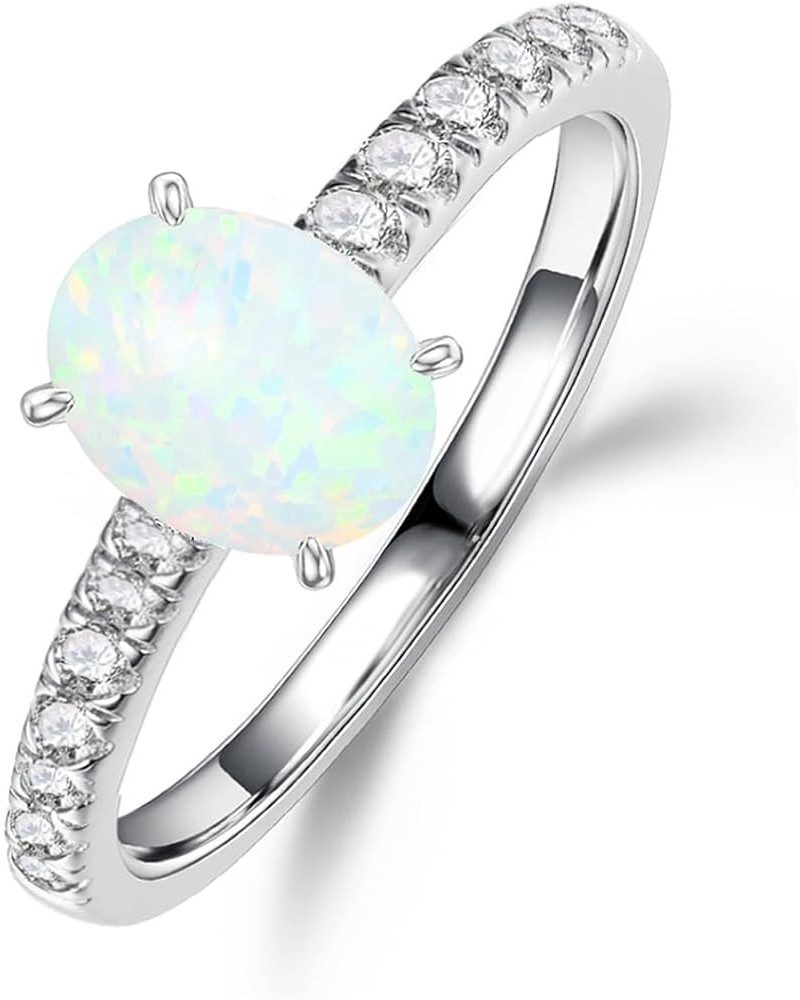 White Oval Opal Ring for Women 925 Sterling Silver Engagement Wedding Ring for Her Jewelry Gift with CZ Size 5 6 7 8 9 10 11 ...