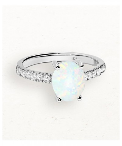 White Oval Opal Ring for Women 925 Sterling Silver Engagement Wedding Ring for Her Jewelry Gift with CZ Size 5 6 7 8 9 10 11 ...