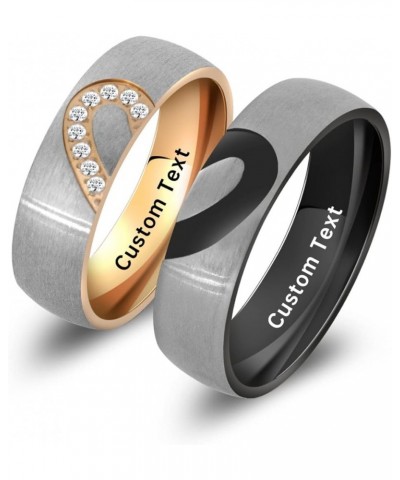 Personalized Engraved Custom Name His and Her Ring Matching Heart Rings for Couples Couple Rings Set Love Women Promise Mens ...