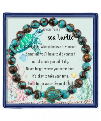 Sea Turtle Gifts for Women Natural Stone Bead Turtle Bracelet Gifts for Turtle Lovers Inspirational Birthday Gift for Daughte...