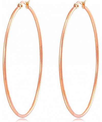 Large Gold Hoop Earrings for Women - Stainless Steel Healthy Choice for Sensitive Ears Rose Gold 50.0 Millimeters $9.50 Earrings