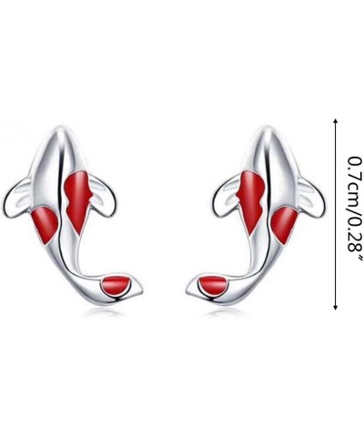 Red Stud Earrings Silver Fish Ear Studs Jewellery Gift for Women Girl $4.12 Earrings