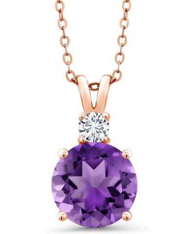 18K Rose Gold Plated Silver Purple Amethyst and White Lab Grown Diamond Pendant Necklace For Women (3.52 Cttw, Gemstone Febru...