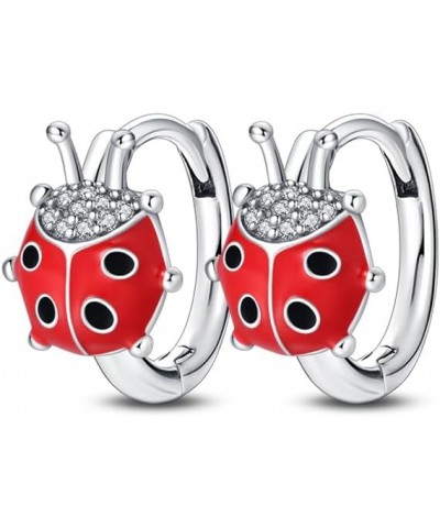 925 Sterling Silver Hoop Earrings Huggie Earrings Colorful Cubic Zirconia Hypoalleric Small Hoop Earrings Red ladybug $9.89 E...