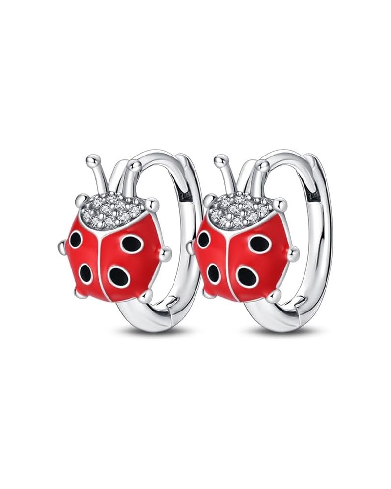 925 Sterling Silver Hoop Earrings Huggie Earrings Colorful Cubic Zirconia Hypoalleric Small Hoop Earrings Red ladybug $9.89 E...