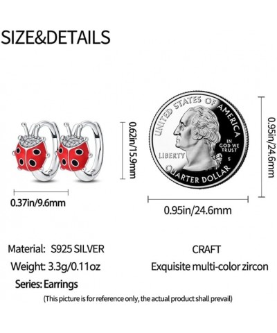 925 Sterling Silver Hoop Earrings Huggie Earrings Colorful Cubic Zirconia Hypoalleric Small Hoop Earrings Red ladybug $9.89 E...