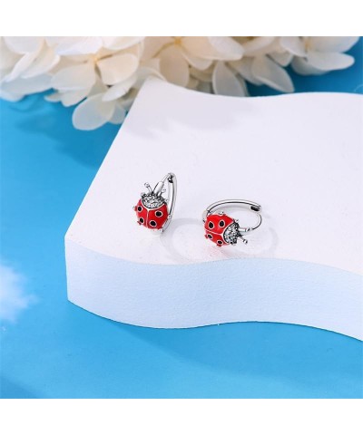 925 Sterling Silver Hoop Earrings Huggie Earrings Colorful Cubic Zirconia Hypoalleric Small Hoop Earrings Red ladybug $9.89 E...