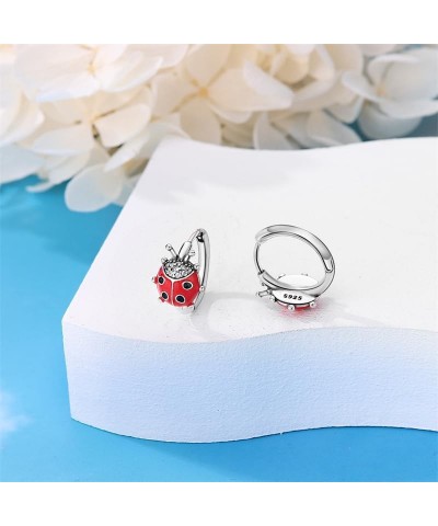 925 Sterling Silver Hoop Earrings Huggie Earrings Colorful Cubic Zirconia Hypoalleric Small Hoop Earrings Red ladybug $9.89 E...