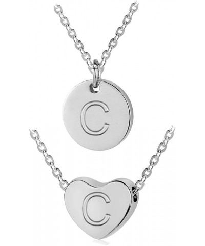 Heart and Disc Letter necklaces for Women Initial Pendant Necklace for Girls Silver C-Heart+Disc-Silver $8.09 Necklaces