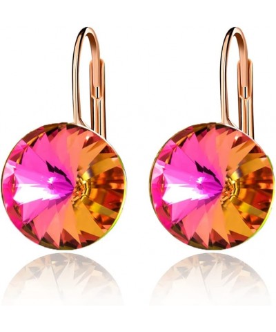 Austrian Crystal Round Drop Earrings for Women 14K Gold Plated Hypoallergenic Leverback Hoop Earrings Vitrail Rose $11.52 Ear...