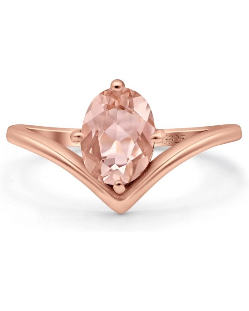 V Art Deco Wedding Ring Oval Simulated Cubic Zirconia 925 Sterling Silver Rose Tone, Simulated Morganite CZ $13.79 Rings