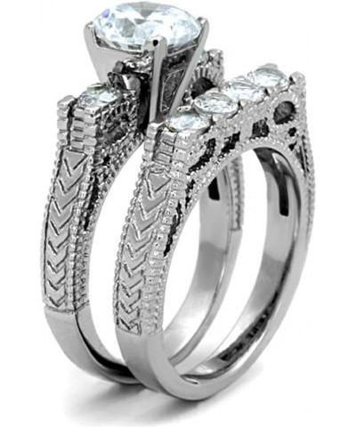 His and Her Stainless Steel 2.95 Carat Cubic Zirconia Bridal Set and Men's Titanium Wedding Band Women's Size 10 Men's Size 0...