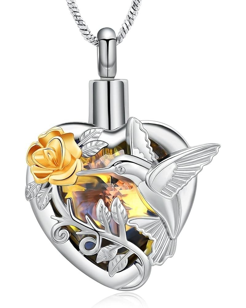 Cremation Jewelry Hummingbird Urn Necklace for Ashes for Women Stainless Steel Heart Urn Lockets Ashes Keepsake Memorial Jewe...