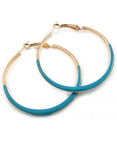 50mm Diameter/Gold Tone with Teal Enamel Hoop Earrings/Large Size $10.44 Earrings