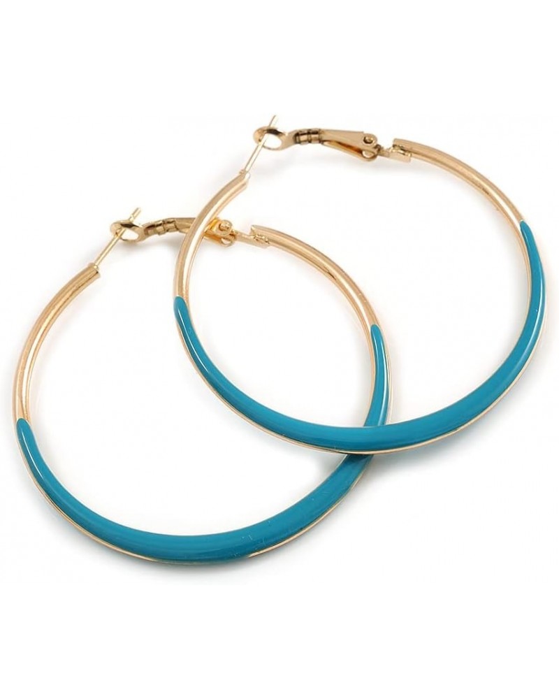 50mm Diameter/Gold Tone with Teal Enamel Hoop Earrings/Large Size $10.44 Earrings