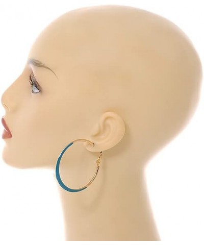 50mm Diameter/Gold Tone with Teal Enamel Hoop Earrings/Large Size $10.44 Earrings