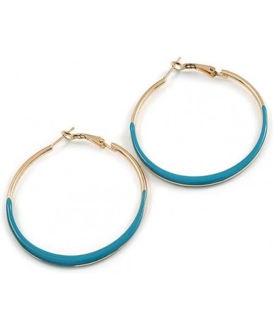 50mm Diameter/Gold Tone with Teal Enamel Hoop Earrings/Large Size $10.44 Earrings