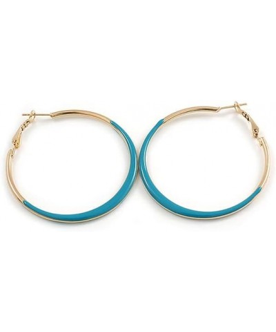 50mm Diameter/Gold Tone with Teal Enamel Hoop Earrings/Large Size $10.44 Earrings